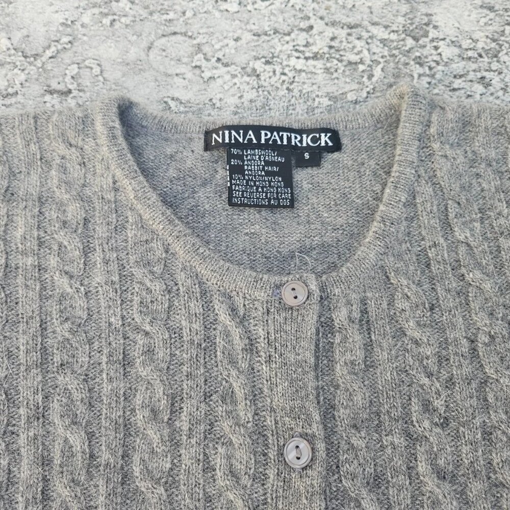 Nina Patrick Women Cardigan Sweater Button Front Gray Lamp Wool Size S - Picture 7 of 9